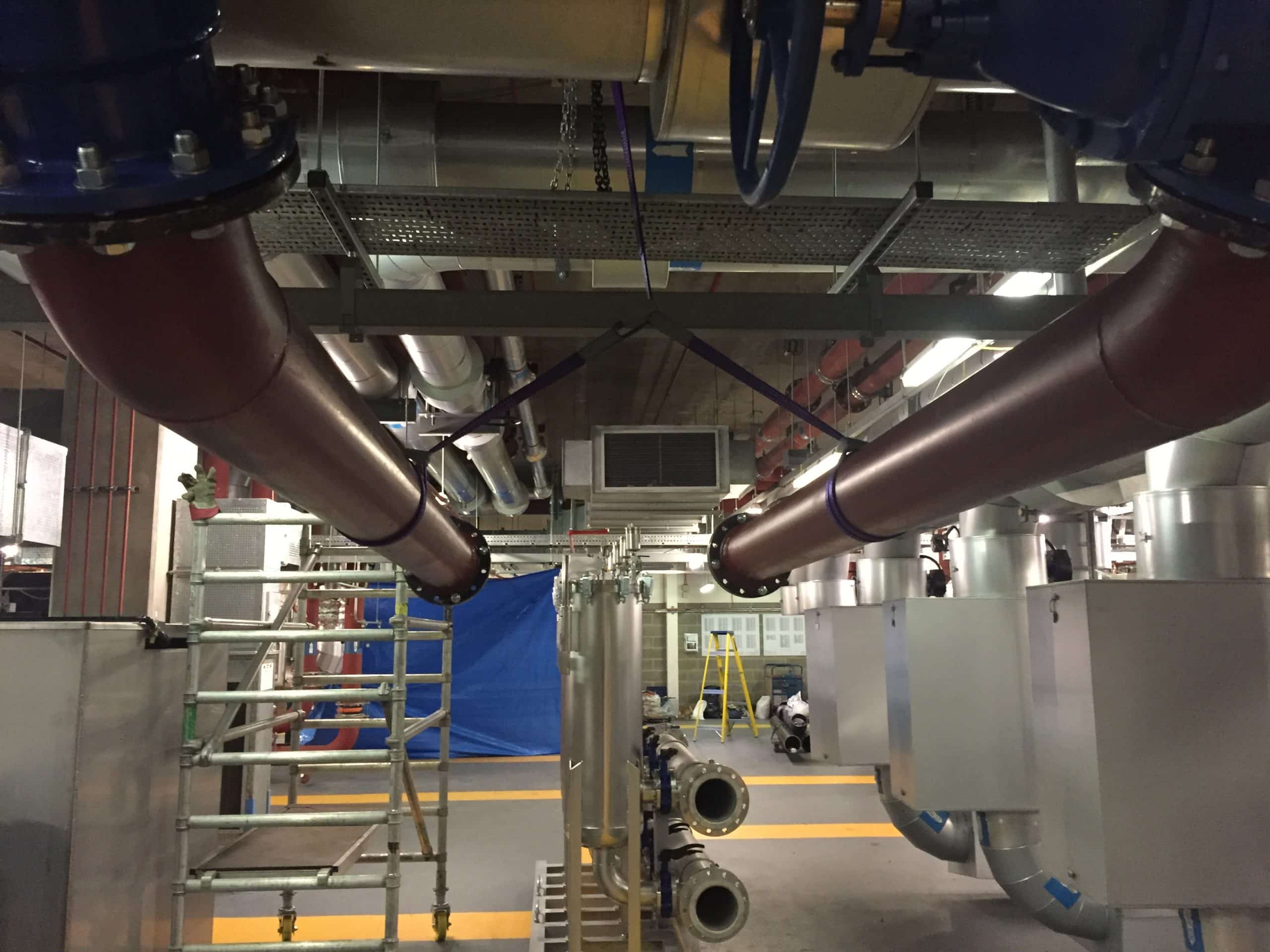Plant room pipework serving a clean steam system